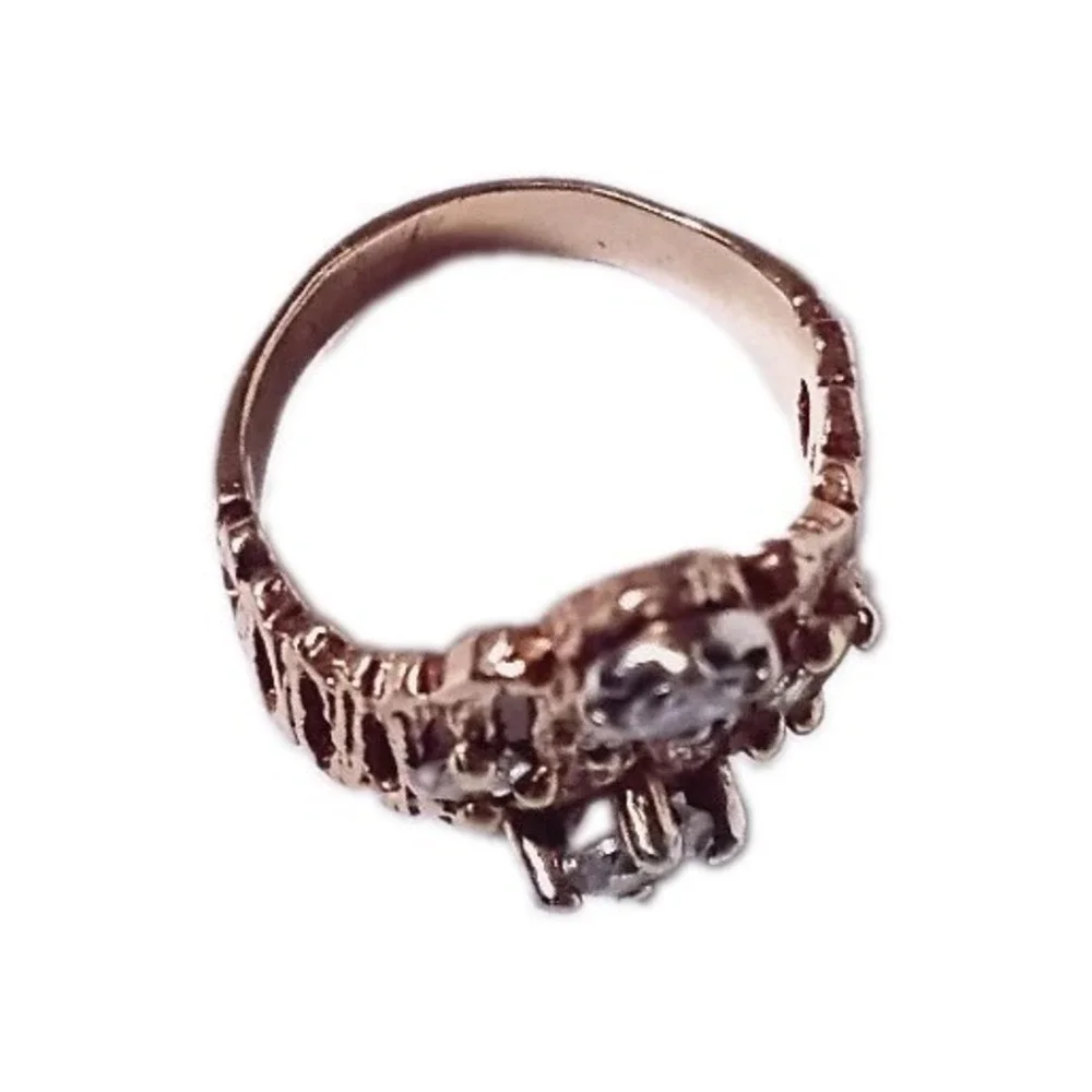 Vintage  Custom  Women's  14  Karat  Gold  Textured  Diamond  Statement  Ring
